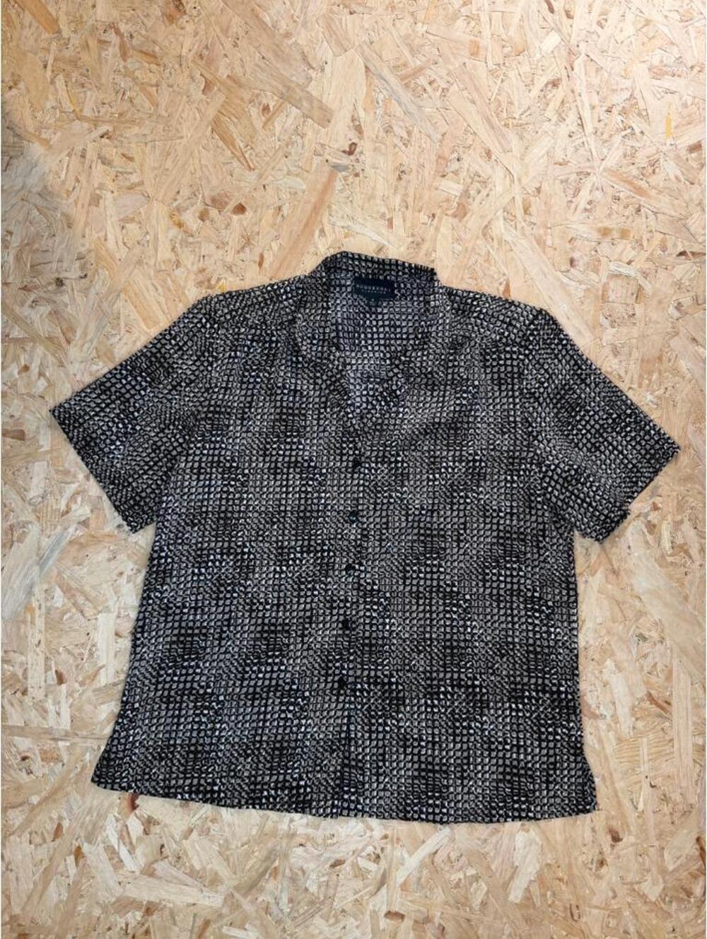 Donnkenny Classics Blouse Womens XL Black Brown Geometric Print Button Up Shirt